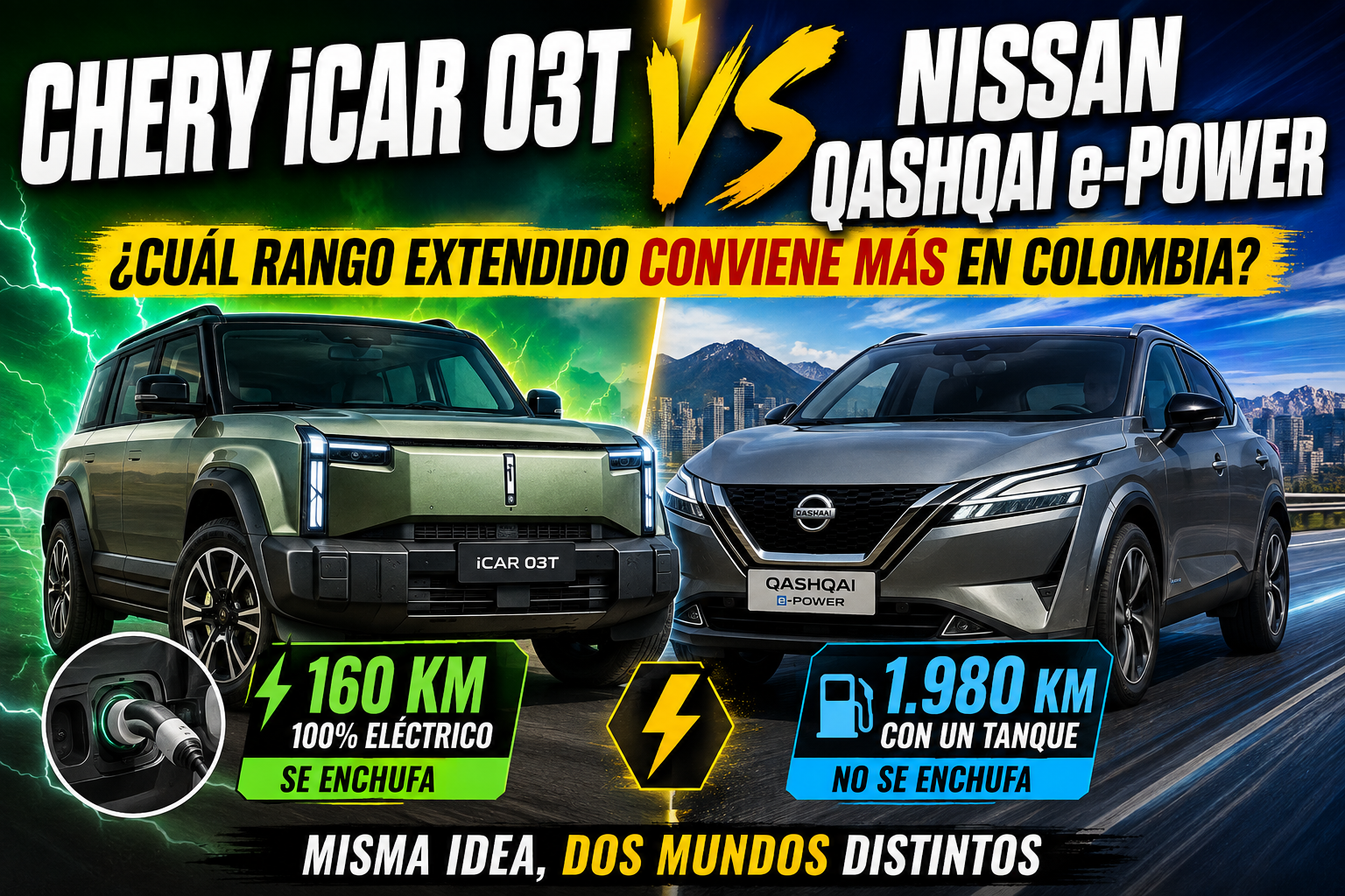 Chery iCAR 03T vs Nissan Qashqai e-POWER: ¿cuál rango extendido conviene más en Colombia?